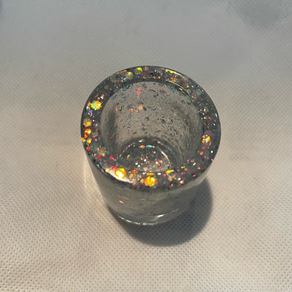 Glitter Resin Shot Glass- Iridescent silver